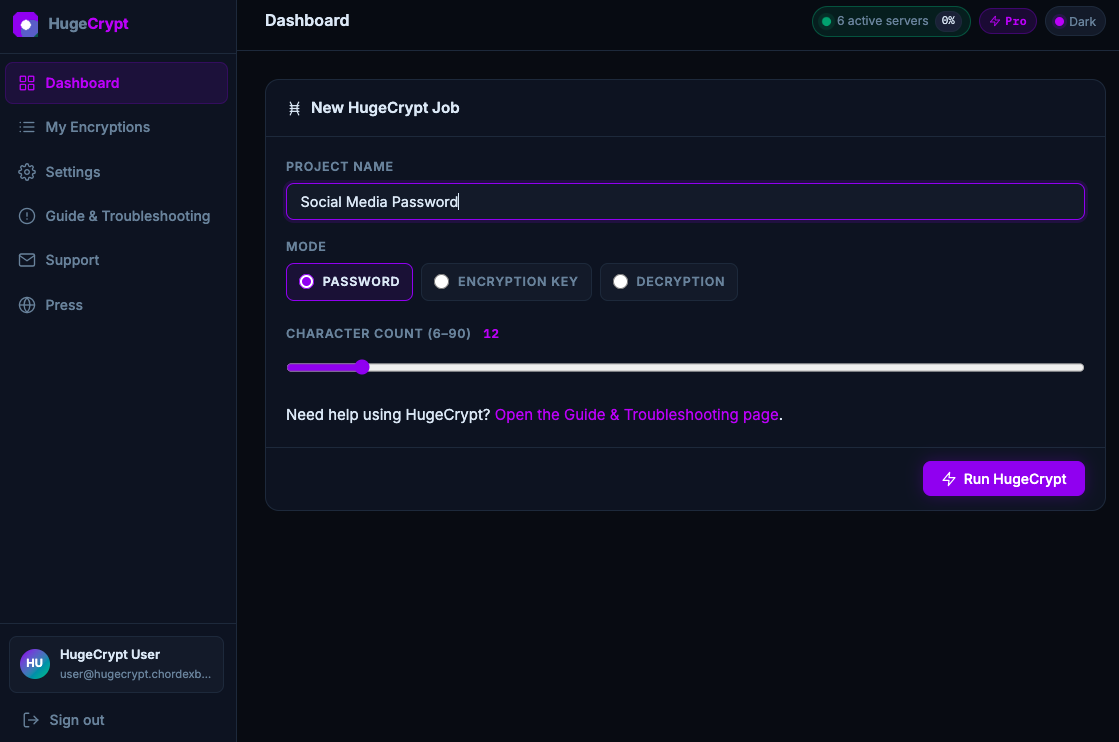 Step 2: Select password generation mode in HugeCrypt