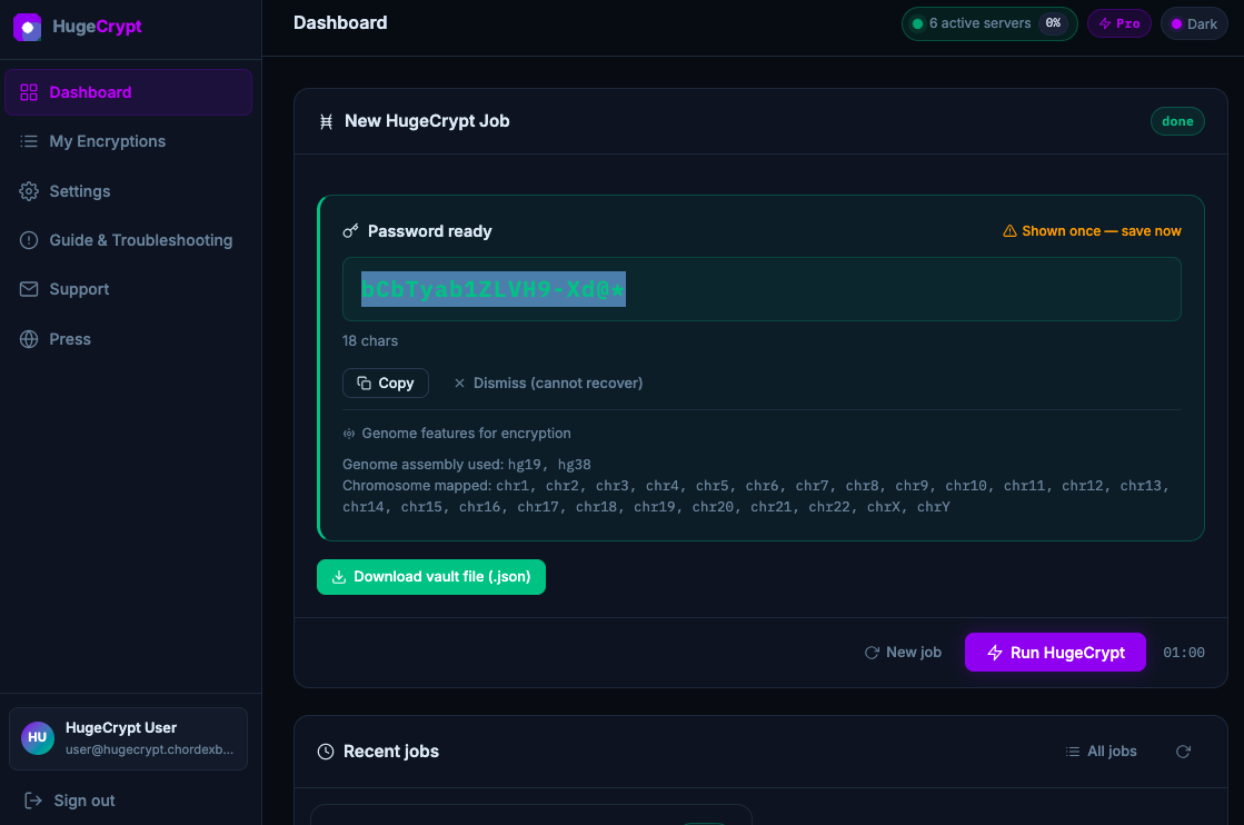 Step 7: Copy the provided HugeCrypt generated secret